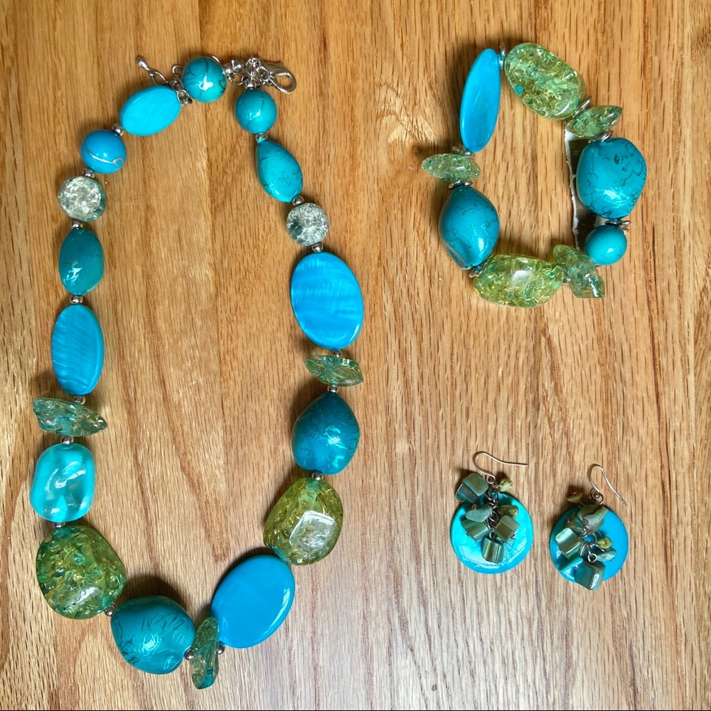 3-Piece Turquoise Statement Gem Beaded Jewelry Set